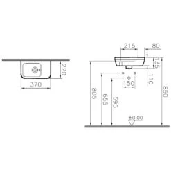VitrA Integra Waschtisch Compact 37 Cm, Mit Überlaufloch, Ohne Hahnloch, Rechts