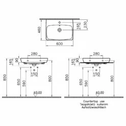 VitrA Metropole Aufsatzwaschtisch 60 X 46 Cm Ohne Überlauf, Geschliffen