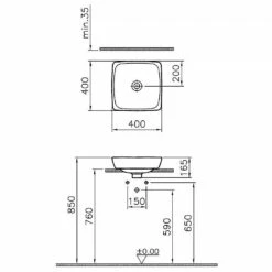 VitrA Metropole Aufsatzwaschtisch 39,5 X 40 Cm Ohne Überlauf