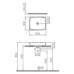 VitrA Metropole Aufsatzwaschtisch 50 X 40 Cm Ohne Überlauf
