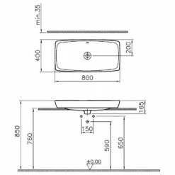 VitrA Metropole Aufsatzwaschtisch 79,5 X 40 Cm Mit Überlauf, Geschliffen