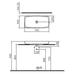 VitrA Metropole Aufsatzwaschtisch 79,5 X 40 Cm Ohne Überlauf, Geschliffen