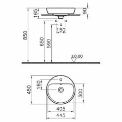VitrA Metropole Aufsatzwaschtisch Rund 44,5 X 45 Cm Ohne Überlauf, Geschliffen