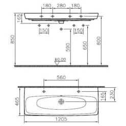 VitrA Metropole Doppel-Aufsatzwaschtisch 120 X 46 Cm Mit Überlauf