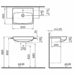 VitrA Metropole Halbeinbauwaschtisch 60 X 46 Mit Überlauf