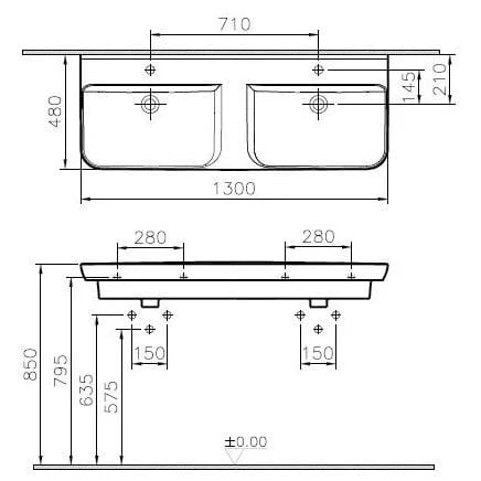 VitrA Sento Doppelwaschtisch unterbaufähig 130 x 48 cm VitrA Sento Doppelwaschtisch Unterbaufähig 130 X 48 Cm -Vitra hersteller vitra badkeramik sento waschtische doppelwaschtisch 3000497