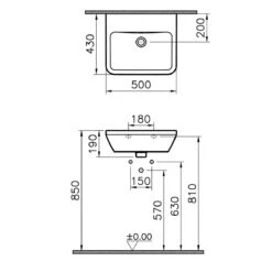 VitrA Integra Waschtisch 50 Cm, Mit Überlaufloch, Ohne Hahnloch