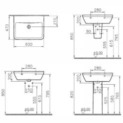 VitrA Integra Waschtisch 60 Cm, Ohne Überlaufloch, Ohne Hahnloch