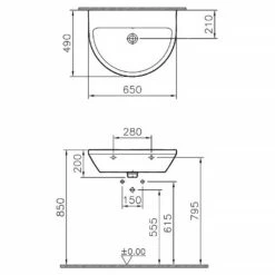 VitrA Integra Waschtisch 65 Cm, Ohne Überlaufloch, Ohne Hahnloch