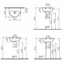 VitrA Integra Handwaschbecken 45 Cm, Mit Überlaufloch, Ohne Hahnloch