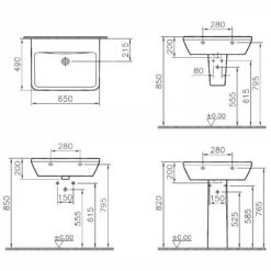 VitrA Integra Waschtisch 64,5 Cm, Ohne Überlaufloch, Ohne Hahnloch