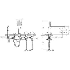 VitrA Istanbul Zweigriff-Wannenfüll-und Brausearmatur, Ausladung 22,5 Cm