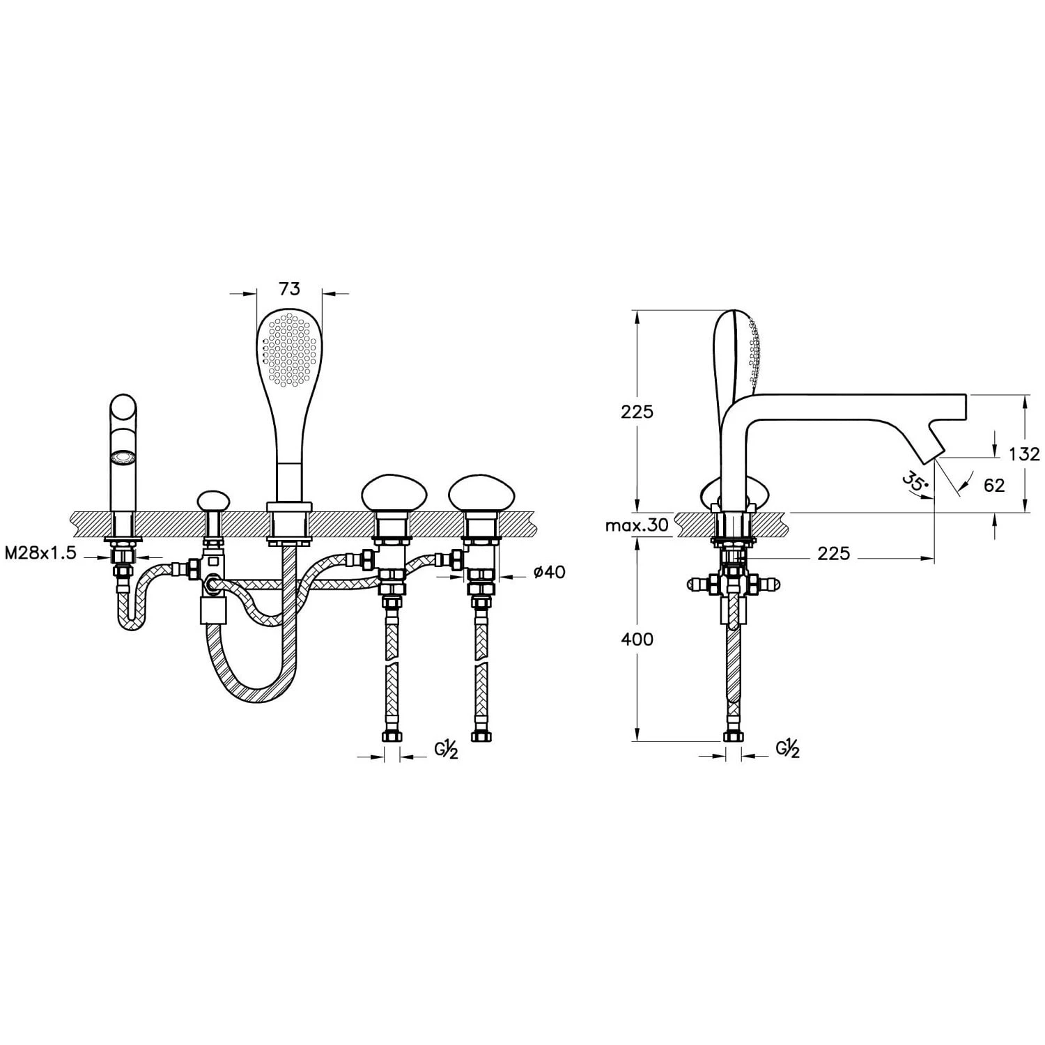 VitrA Istanbul Zweigriff-Wannenfüll-und Brausearmatur, Ausladung 22,5 cm VitrA Istanbul Zweigriff-Wannenfüll-und Brausearmatur, Ausladung 22,5 Cm -Vitra hersteller vitra istanbul armaturen zweigriff wannenfuell 2959114