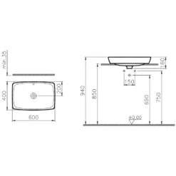 VitrA Metropole Aufsatzwaschtisch 60 X 40 Cm Ohne Überlauf