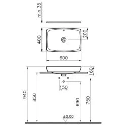 VitrA Metropole Aufsatzwaschtisch 60 X 40 Cm Mit Überlauf