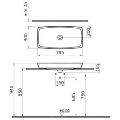 VitrA Metropole Aufsatzwaschtisch 79,5 X 40 Cm Ohne Überlauf