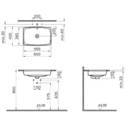 VitrA Metropole Unterbauwaschtisch 60 X 40 Ohne Überlauf