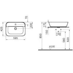 VitrA Options Geo Aufsatzwaschtisch 59,5 X 42,5 Cm Mit Überlaufloch
