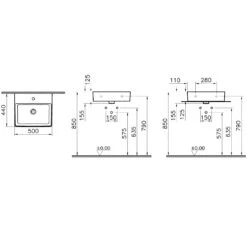 VitrA Options Nuo Waschtisch 50 Cm Ohne Überlaufloch, Geschliffen