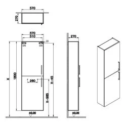 VitrA Root Flat Hochschrank Compact 57 X 180 Cm, 2 Türen