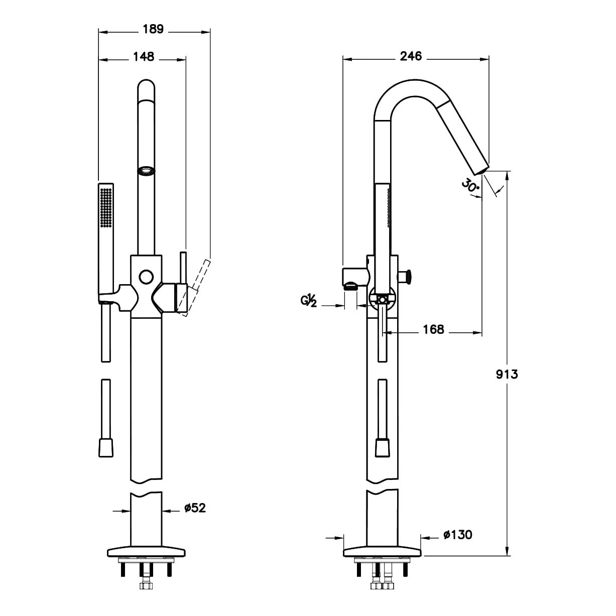 VitrA Origin Einhebel-Wannenfüll- und Brausearmatur, Bodenmontage VitrA Origin Einhebel-Wannenfüll- Und Brausearmatur, Bodenmontage -Vitra vitra armaturen origin wanne einhebel wannenfuell 9151313