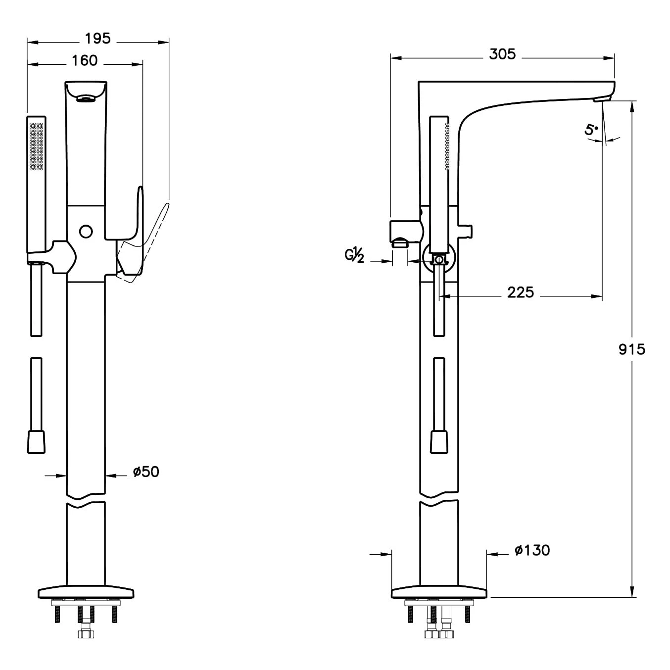 VitrA Root Round Einhebel-Wannenfüll- und Brausearmatur für Bodenmontage VitrA Root Round Einhebel-Wannenfüll- Und Brausearmatur Für Bodenmontage -Vitra vitra armaturen root round wanne einhebel 9151712
