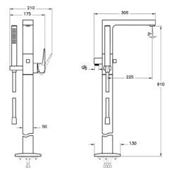 VitrA Root Square Einhebel-Wannenfüll- Und Brausearmatur Für Bodenmontage