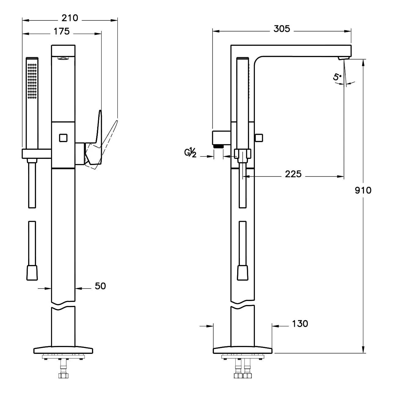 VitrA Root Square Einhebel-Wannenfüll- und Brausearmatur für Bodenmontage VitrA Root Square Einhebel-Wannenfüll- Und Brausearmatur Für Bodenmontage -Vitra vitra armaturen root square wanne einhebel 9151799