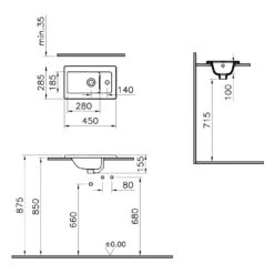VitrA Integra Handwaschbecken 45 Cm Mit Überlaufloch, 1 Hahnloch Rechts