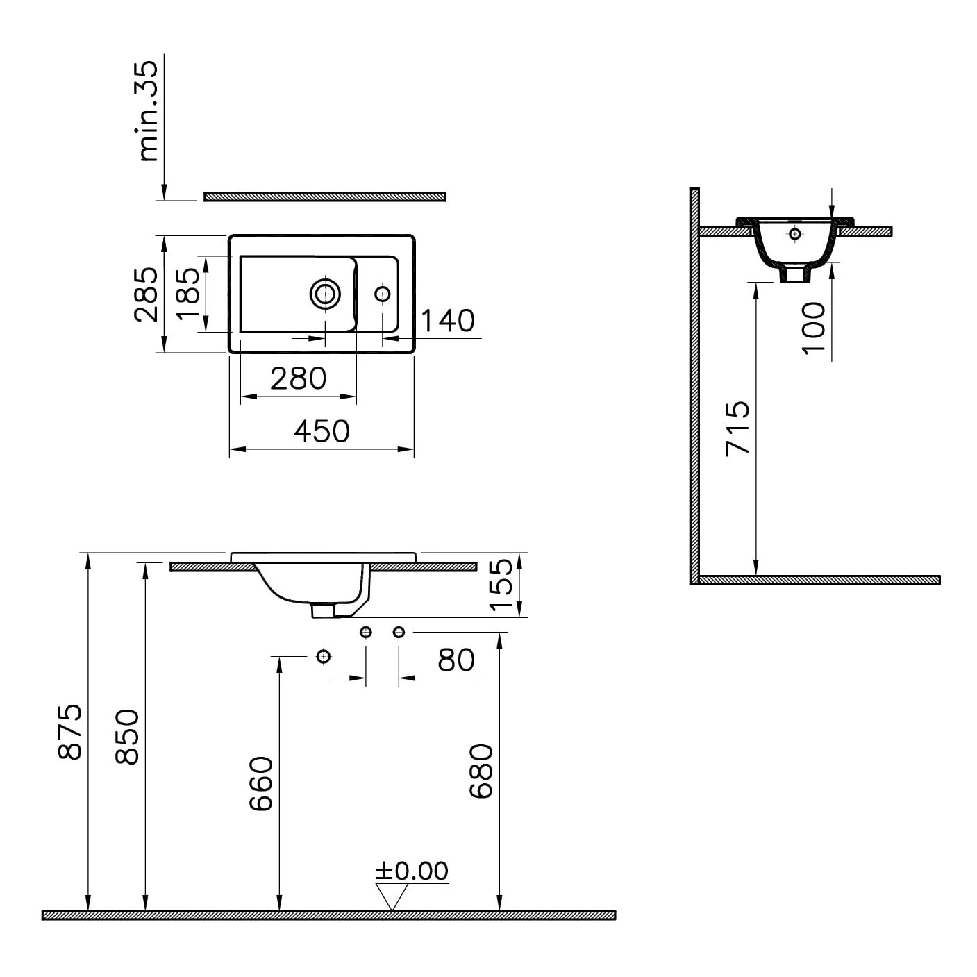 VitrA Integra Handwaschbecken 45 cm mit Überlaufloch, 1 Hahnloch rechts VitrA Integra Handwaschbecken 45 Cm Mit Überlaufloch, 1 Hahnloch Rechts -Vitra vitra badkeramik integra waschtisch handwaschbecken 45 9204549