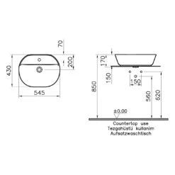 Vitra Options Geo Aufsatzwaschtisch 54,5 X 43 Cm, Ohne Überlaufloch, Freistehend
