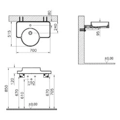 VitrA Voyage Waschtisch 70 Cm, Asymmetrisch Links