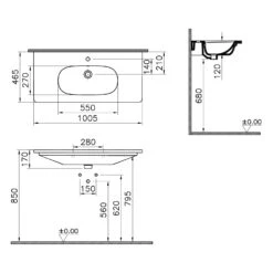 VitrA Zentrum Möbelwaschtisch 100,5 Cm, Mit Überlaufloch, 1 Hahnloch Mittig