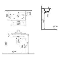 VitrA Zentrum Möbelwaschtisch Compact 60,5 Cm, Mit Überlaufloch, 1 Hahnloch Mittig