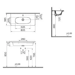 VitrA Zentrum Möbelwaschtisch Compact 80,5 Cm, Mit Überlaufloch, 1 Hahnloch Mittig