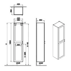 VitrA Root Classic Hochschrank 42 X 180 Cm, 2 Türen