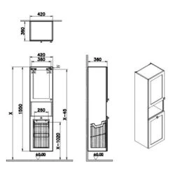 VitrA Root Classic Hochschrank 42 X 155 Cm, Mit Wäschekorb, Türanschlag Links