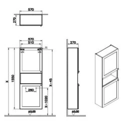 VitrA Root Classic Hochschrank Compact 57 X 155 Cm, Mit Offener Ablage, 2 Türen