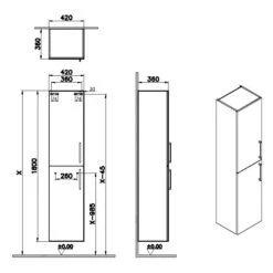 VitrA Root Flat Hochschrank 42 X 180 Cm, 2 Türen