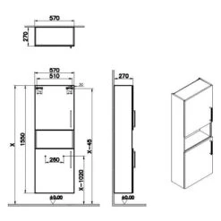 VitrA Root Flat Hochschrank Compact 57 X 155 Cm, Mit Offener Ablage, 2 Türen