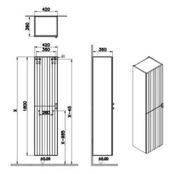 VitrA Root Groove Hochschrank 42 X 180 Cm, 2 Türen