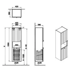 VitrA Root Groove Hochschrank 42 X 155 Cm, Mit Wäschekorb, Türanschlag Links