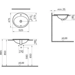 VitrA S20 Einbauwaschtisch Oval 52,5 X 47,5 Cm